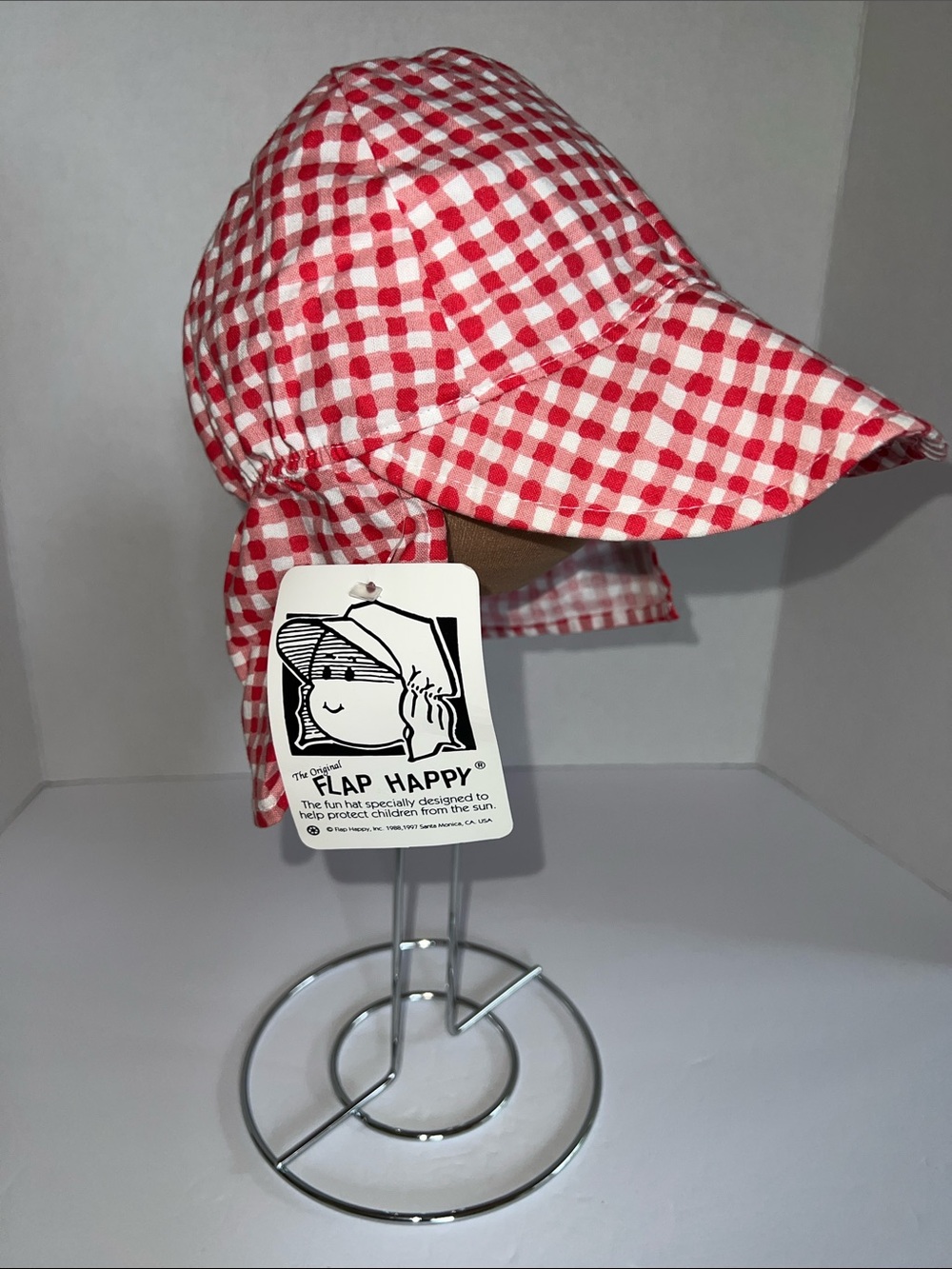 Flap Happy Red & White Gingham Sun Hat with Neck Flap
